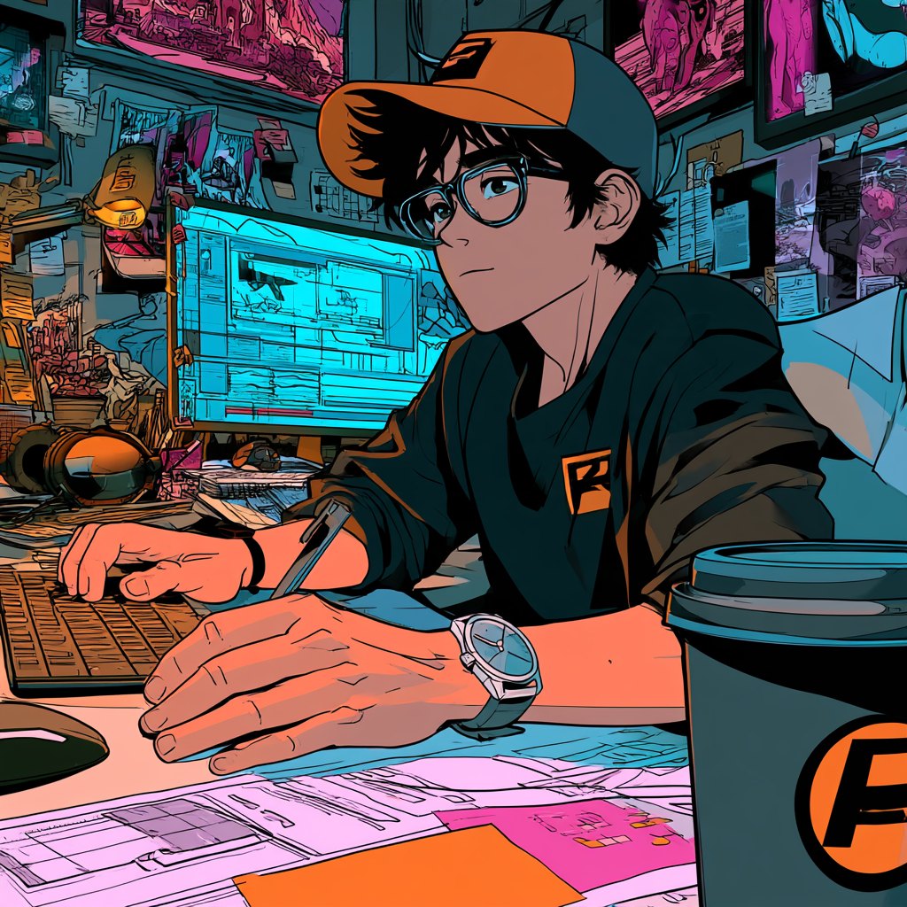 Anime illustration of Kai at his desk